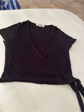 Urban Outfitters Black Ribbed Wrap Crop Top